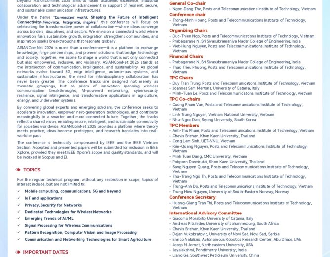 Thông báo mời gửi bài tham dự Hội nghị quốc tế ASIANComNet 2026